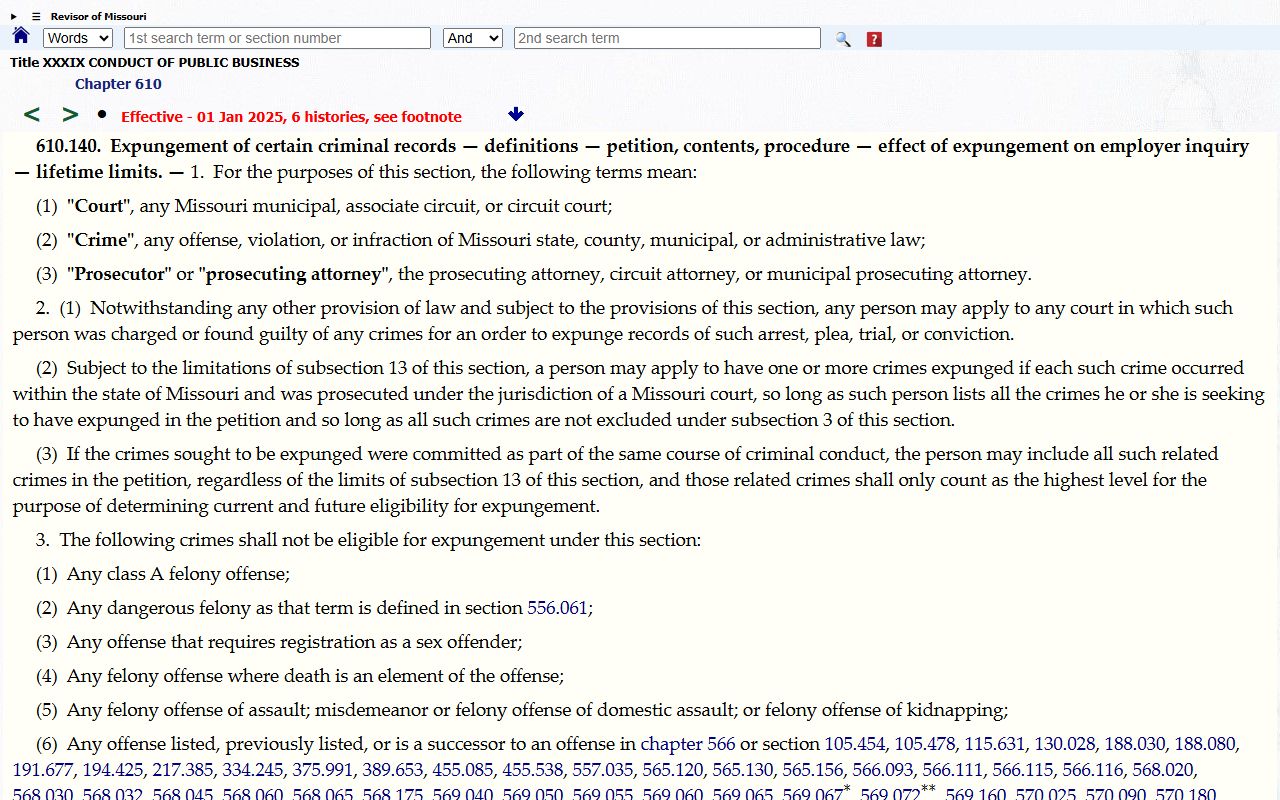 Randolph County court charge records Missouri criminal expungement statute