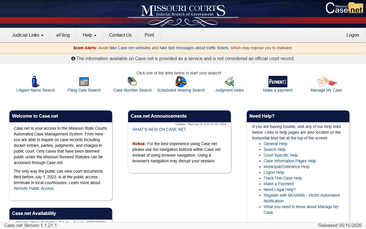 Randolph County court records Case.net current search path