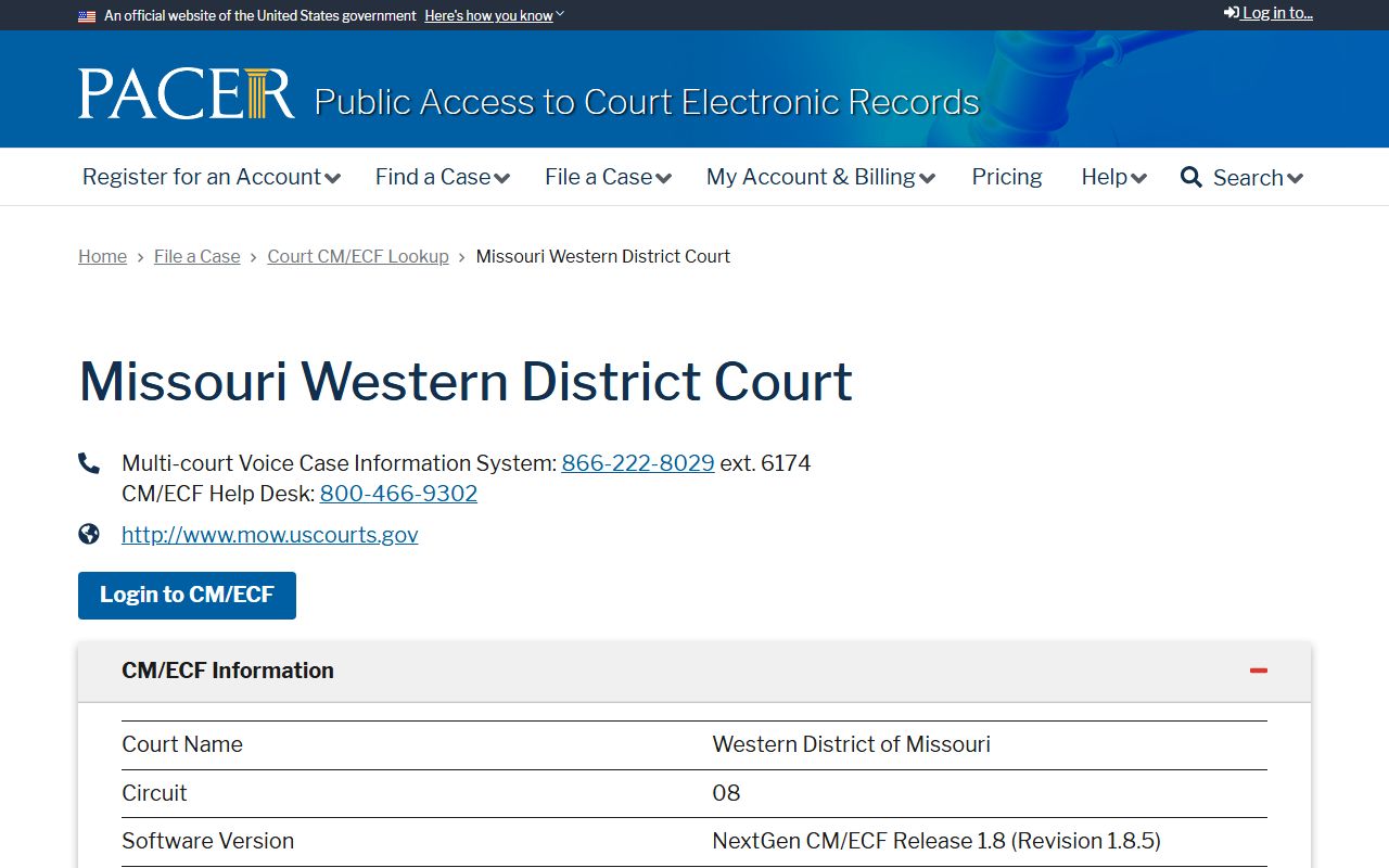 Randolph County Circuit Court records PACER lookup for Missouri Western District