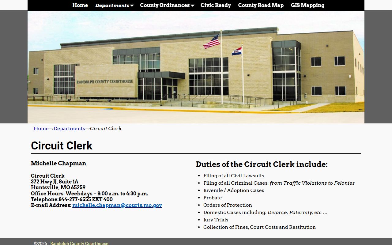 Randolph County court records Circuit Clerk duties page