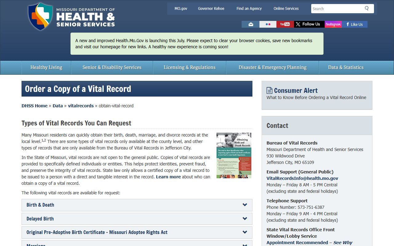 Randolph County marriage and divorce records Missouri vital records order instructions