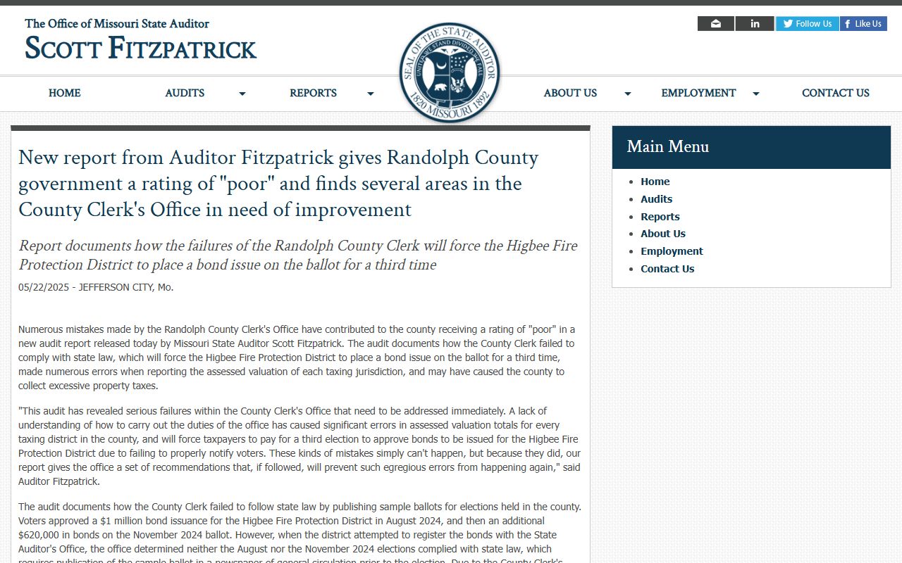 Randolph County probate records county government audit context