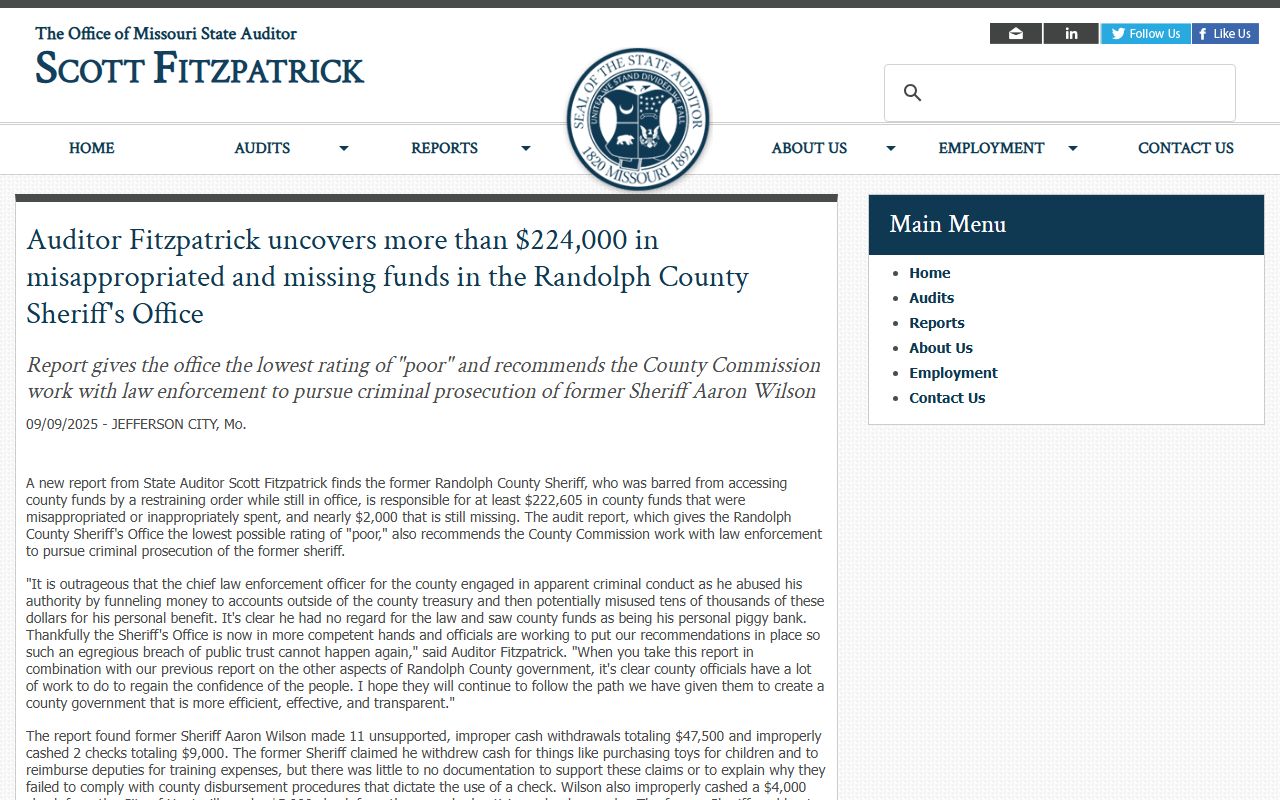 Randolph County probate records sheriff audit public records context
